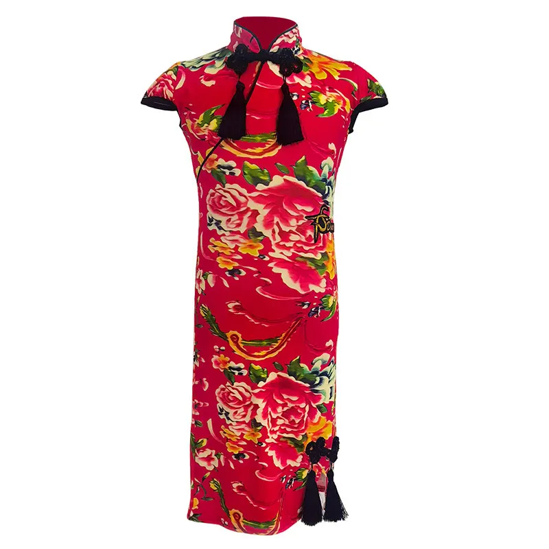 

Girl child New Latin dance costumes retro cheongsam performances banquet gowns Northeastern large floral sleeveless dresses