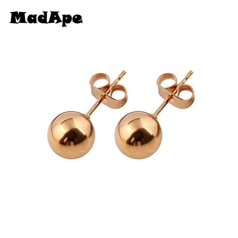 MadApe 2PC Surgical Steel Silver Color,Black,Gold,Rose Gold Color Ball Stud Earrings Punk Ear Tragus Ear Piercing Stud Earring