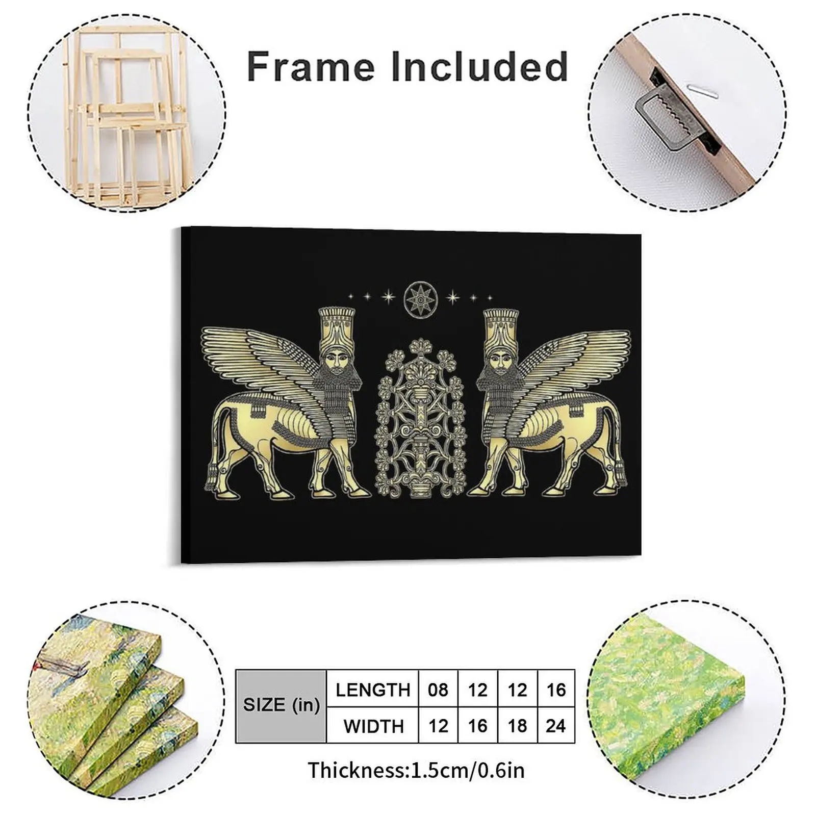 Animation Drawing Winged Bulls Shedu Guard The Fertility Assyrian Mythology Canvas Painting Character Framed Wall Painting