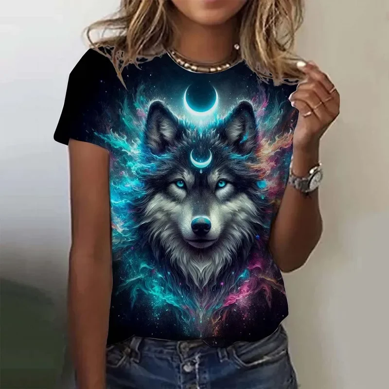 

3D Printed Animal T Shirt For Women Funny Wolf Pattern Tees Summer New Harajuku T-Shirts Y2k Tops Loose Short Sleeves Clothes