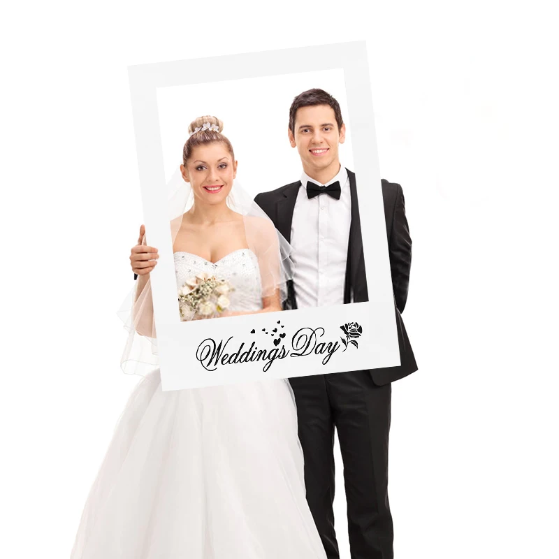 1Pc White Flower Wedding Day Photo Frame Prop Just Married Bridal Shower Photography Props Hen Bachelor Party Photobooth Decor