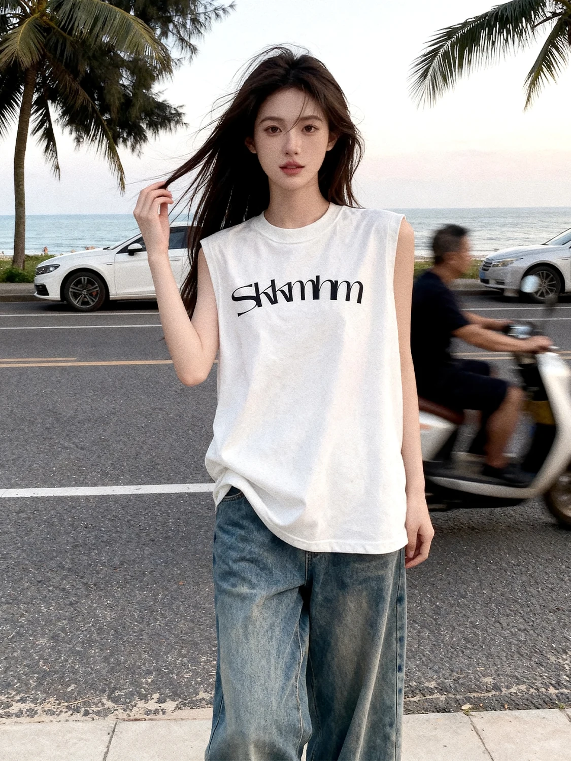 American Style Versatile Cotton Letter Print Summer Couple Sport Sleeveless Vest Women Design Sense Top H-Shape Backless