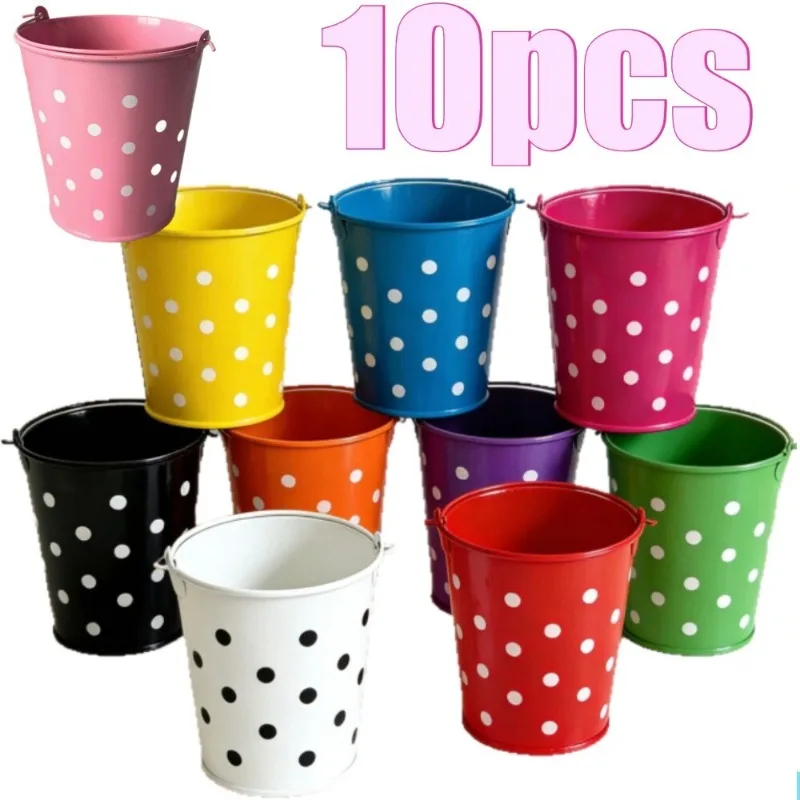 10pcs Polka Dot Small Metal Buckets Handle Storage Bucket Succulent Flower Pot for Classroom Craft Flower Arrangement Home Decor