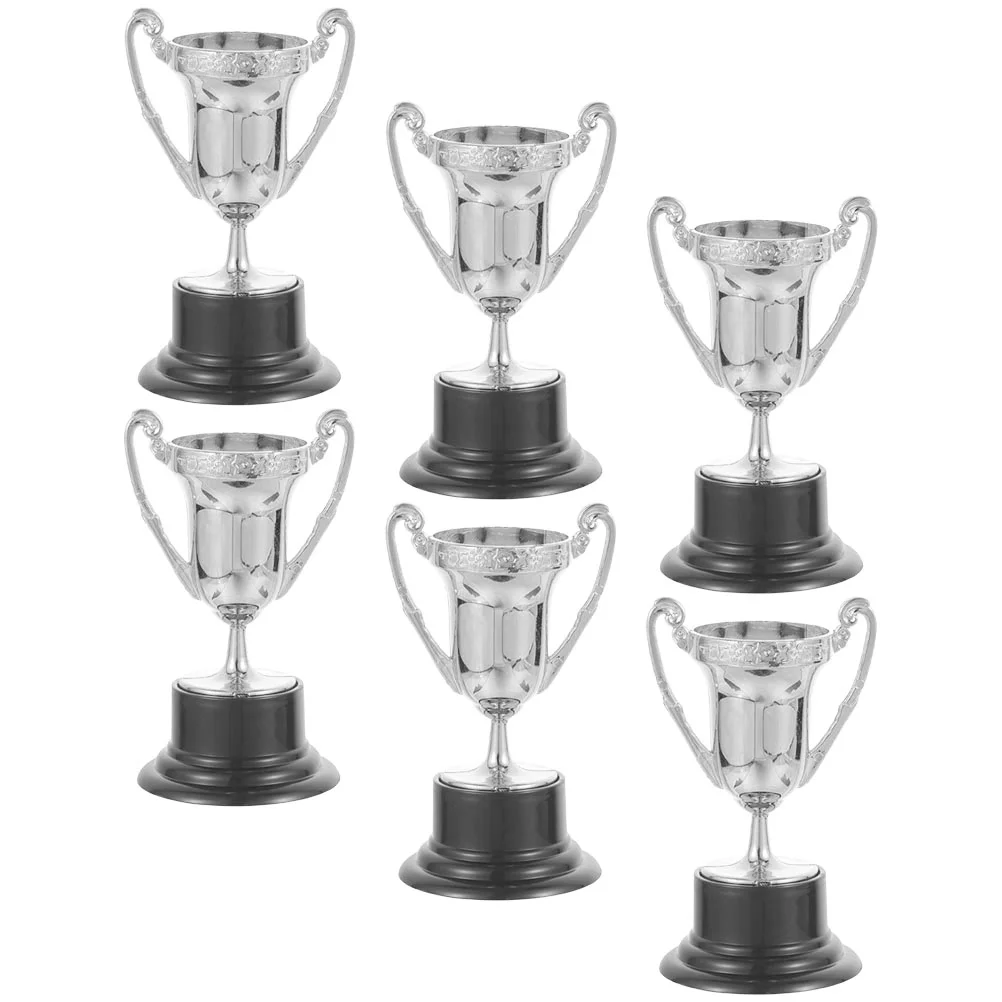 6 pçs mini brinquedos troféu requintado pequenas decorações adornos festa prata simulado plástico criança