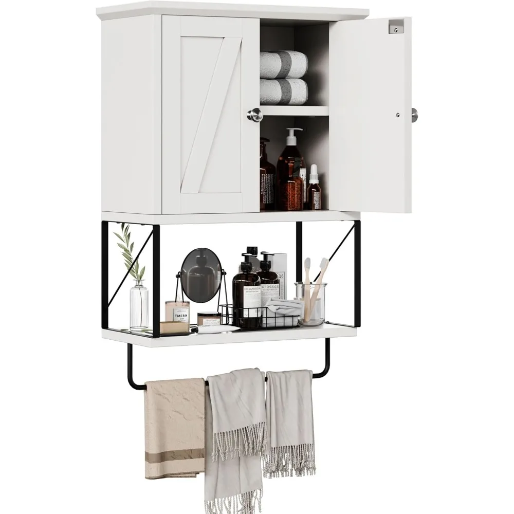 Gabinete de almacenamiento sobre el inodoro con puertas y estantes, mueble de baño montado en la pared con puerta de espejo, botiquín de baño