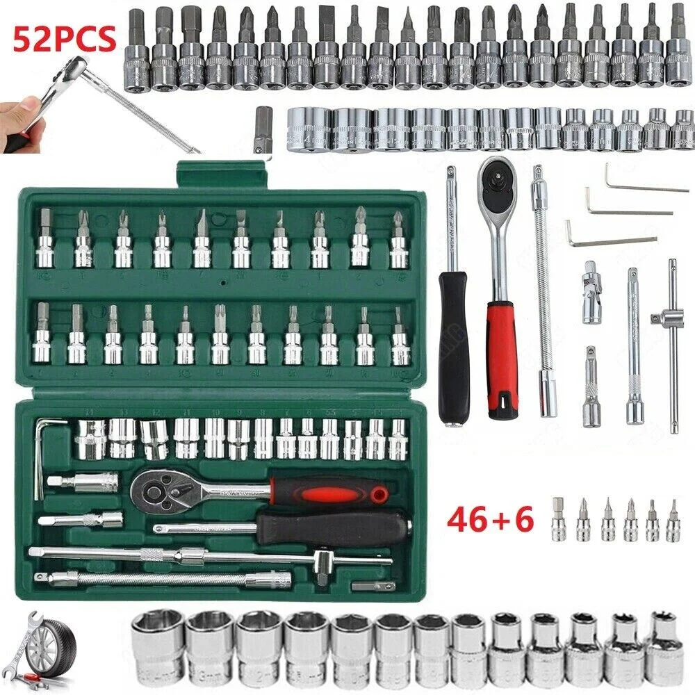 52pc Metric Socket Set Ratchet Torx Wrench Kit 1/4