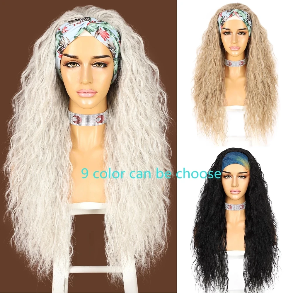 BeautyTown Synthetic Headband Wig Long Kinky Curly Grey White Red 99J Brown Pink Blue Wigs Cosplay Hair 2 Free Bands