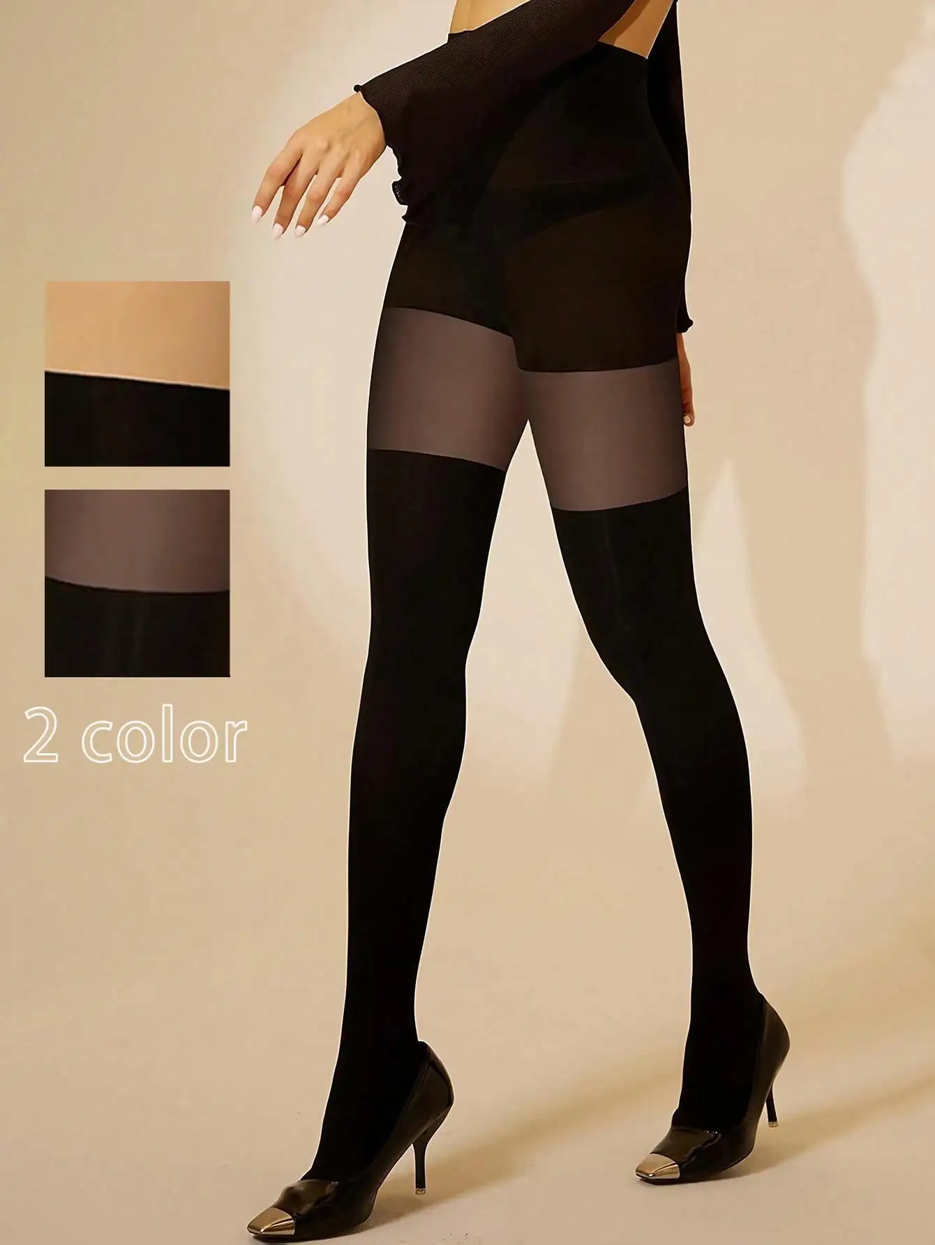 

Women's Faux Thigh High Stockings - Sheer Panel Design, Over Knee Tights for Dress or Gift