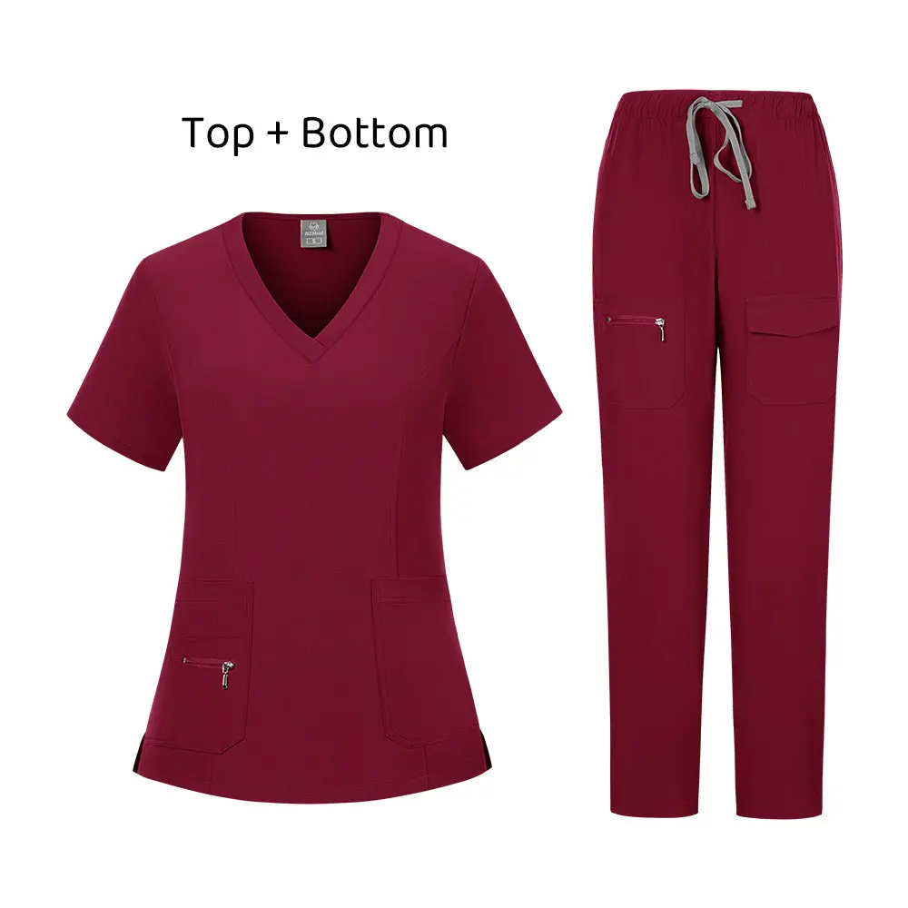Medizinische Arbeitskleidung für Damen und Herren, Dehnbare, Atmungsaktive Krankenschwester-Uniform, Oberteil und Hose für Krankenhaus, Klinik und Tierpflege