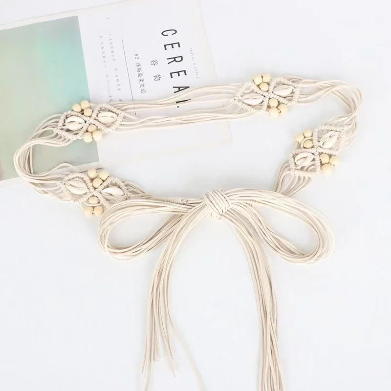 Women Belt Braided Style Woven Tassel Belt Knot Decorated Waist Chain Boho Girls Waist Thin Rope Waistbands Dress Accessories