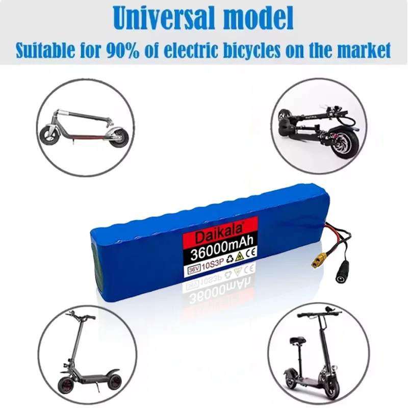 10S3P 36V 36Ah 18650 600W بطارية ليثيوم قابلة للشحن للدراجات والدراجات البخارية والمركبات الكهربائية مع BMS
