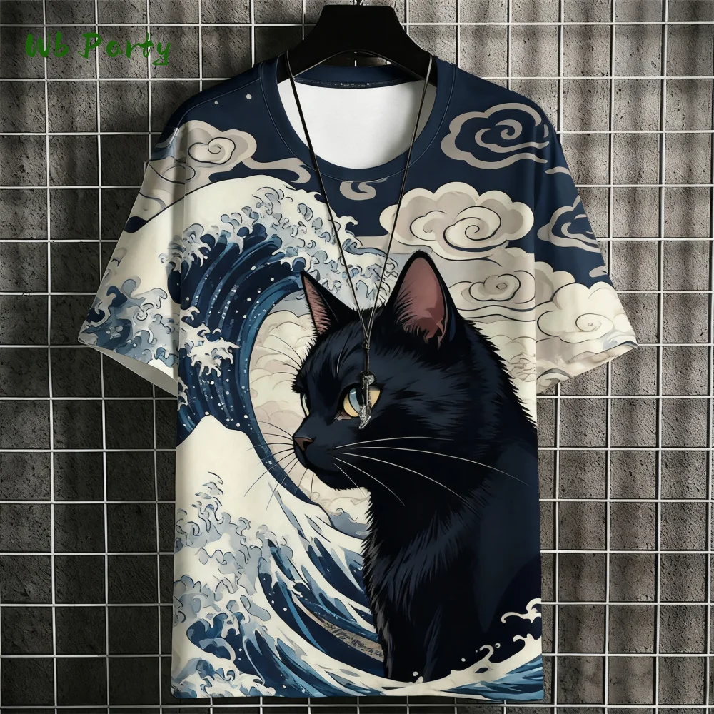 

Японская мужская футболка Ukiyo-E Cat, мужская повседневная футболка в стиле Харадзюку, мужская одежда большого размера, футболка с короткими рукавами и принтом кота
