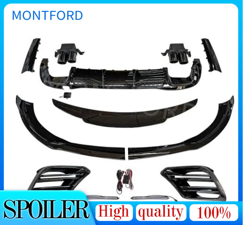 

ABS bright black kit Bumper Front Lip Splitter+ Rear Diffuser+Spoiler+Tuyere For W223 Mercedes S-Class S400 S450 2021 2022 2023