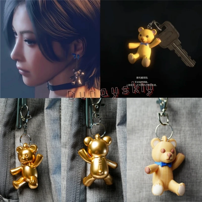 RE Ada Wong Leon S. Kennedy Cosplay Props Bear Keychain 3D Printed Resin Mini Figure UV Cured Spray Paint Game Merchandise Charm