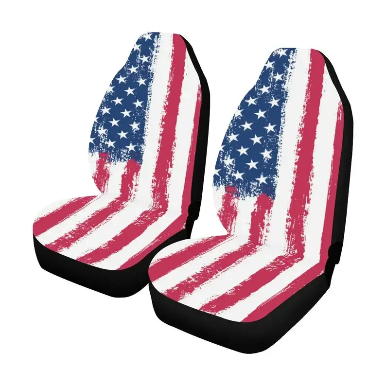 USA America Flag Car Seat Covers 2 pc, US Red White Blue Patriotic American Front Seat Covers, Car SUV Seat Protector