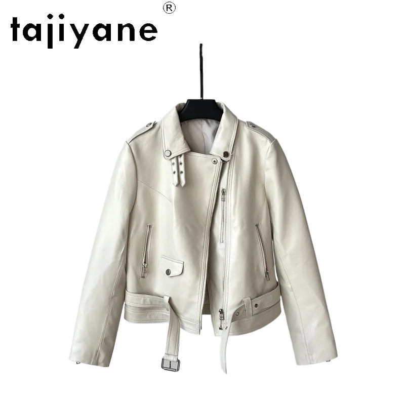 TAJIYANE Real Sheepskin Leather Jacket Woman Short Motorcycle Coat Fashion Belted Genuine Leather Jacket 2026 Fall Women Clothes
