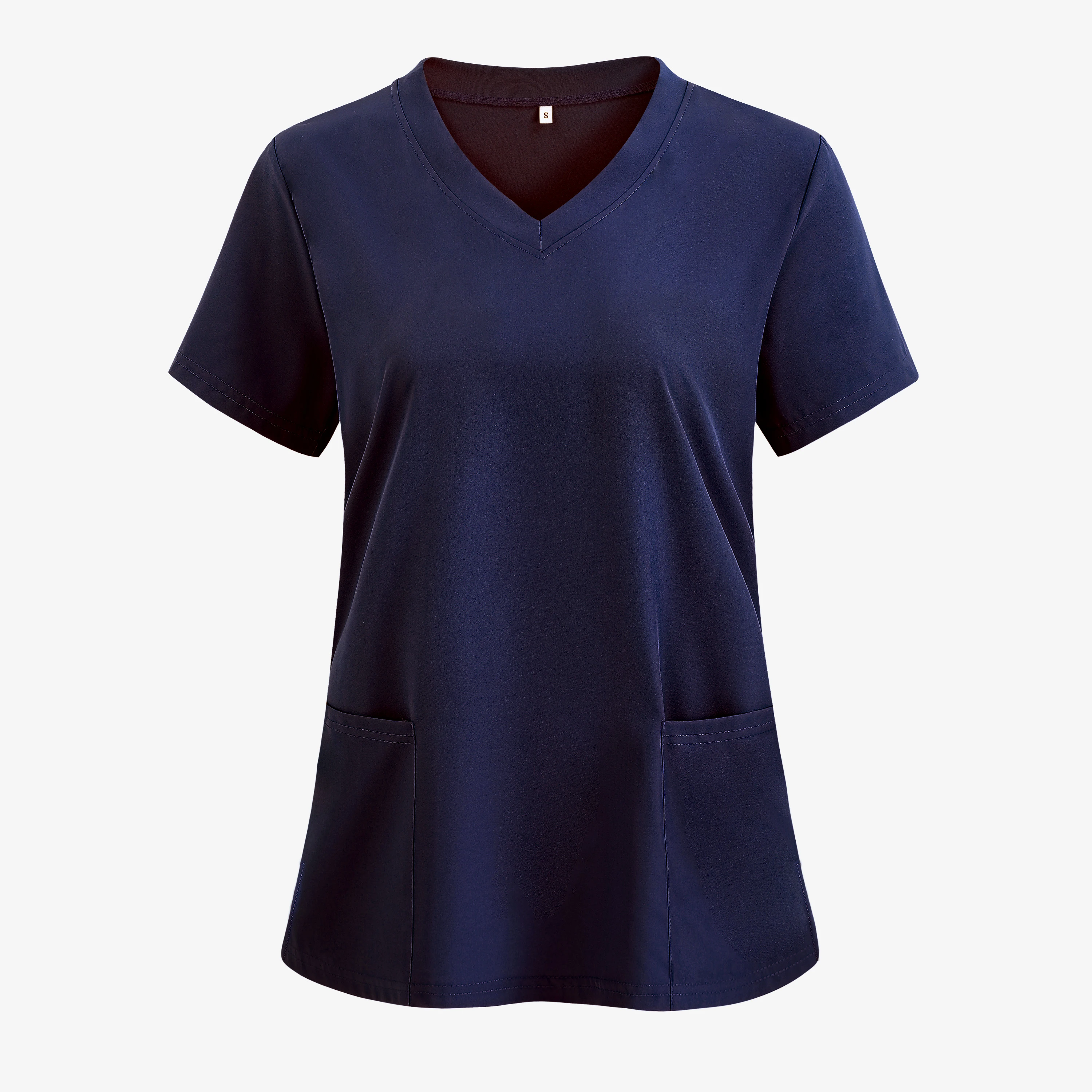 XUANSHOW 1 Stück Gewebte Arbeitskleidung für Frauen, Krankenschwester-Uniform, Langarmhemd mit Tasche vorne, Freizeitoberteil mit kurzen Ärmeln und V-Ausschnitt, Damenbekleidung – Detail 4