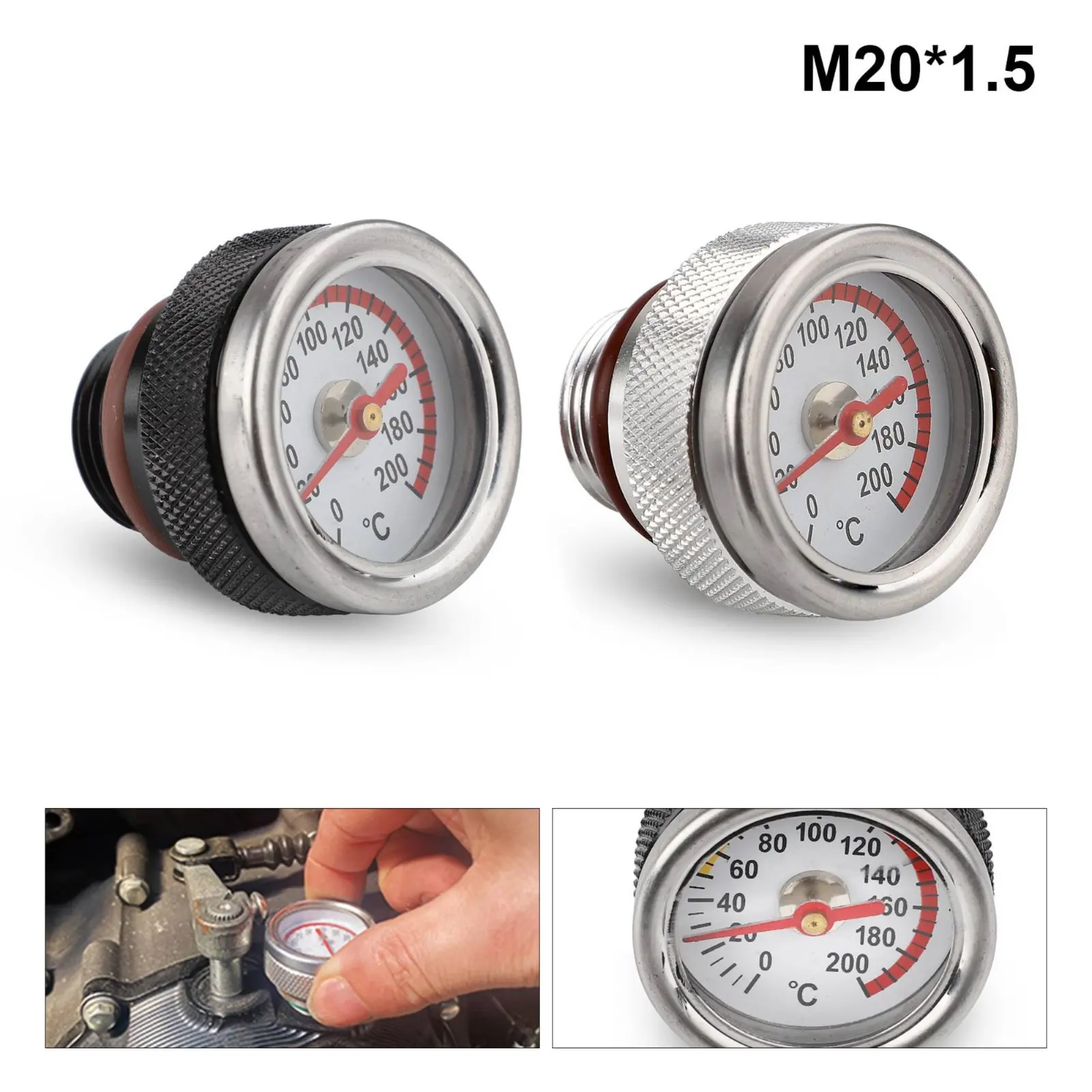 Motorcycle Oil Temp Gauge Compact Engine Temperature Gauge M20 1.5 Oil Thermometer Heat Resistant for Garage, Workshop