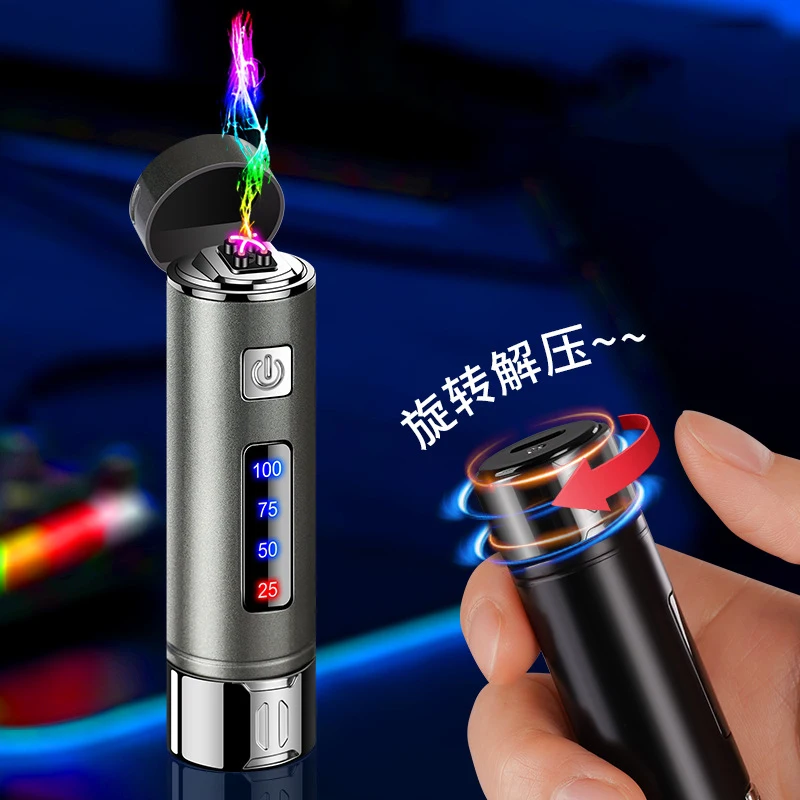 New Unique Energy Column Rotating Arc Lighter Short Video Explosive Play with Decompression Cigarette Lighter Charging Lighter