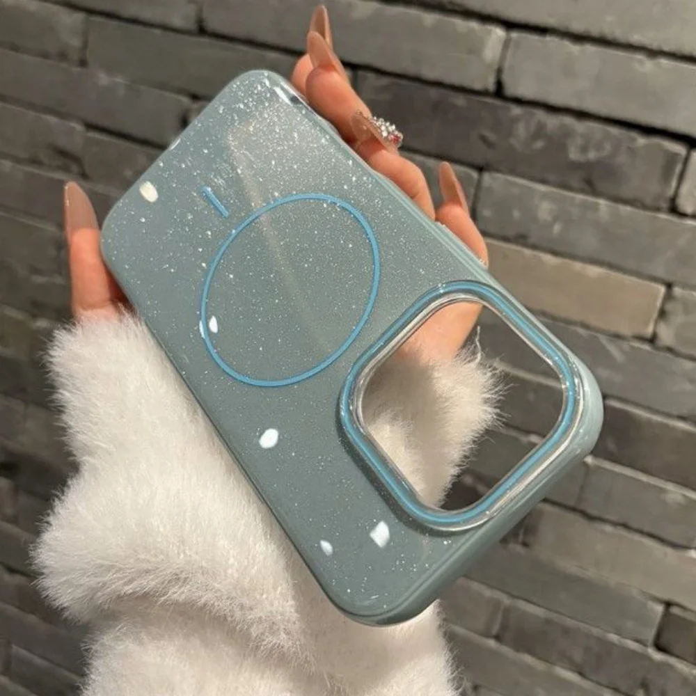 حافظة هاتف مغناطيسية لامعة لامعة لهاتف آيفون 16 15 14 13 12 11 Pro Max لغطاء شحن لاسلكي مغناطيسي Magsafe