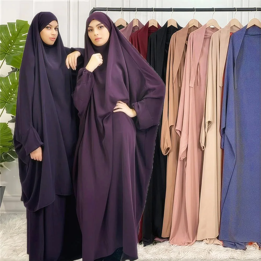 10 Colors Muslim Robe One Piece Solid Color Long Dress Ramadan Prayer Hijab Gilbab Women Hooded Veil Islam Dubai