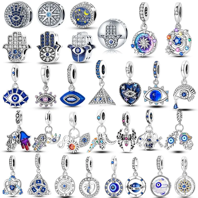 S925 فضة أصلي سحر مطرز عين الشر قلادة صالح الساحرة المرأة سوار DIY جعل هدية مجوهرات جميلة #1