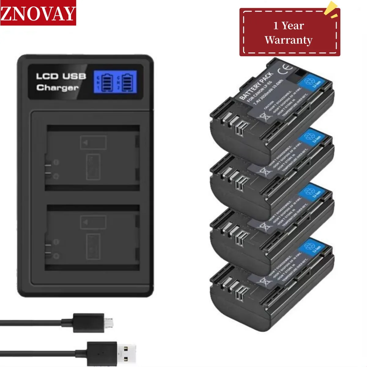 

2650mAh LP E6 LPE6 LP-E6 E6N Battery + LED Dual Charger For Canon EOS 5DS R 5D Mark II 5D Mark III 6D 7D 70D 80D Camera