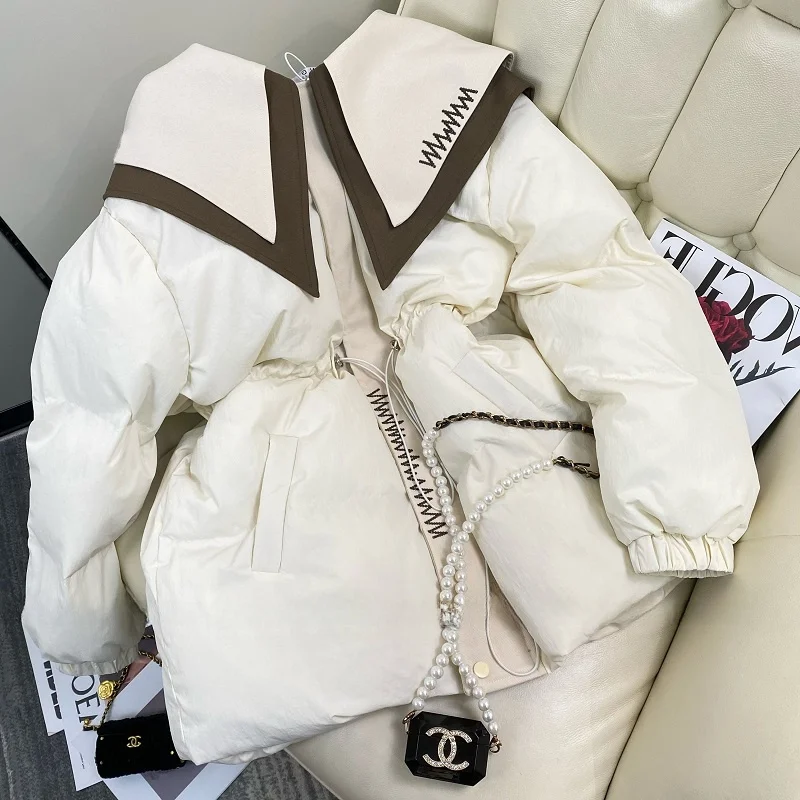 

Spring 2025 plus Size Loose Thickened Doll Collar Cotton Jacket Women's Fashionable Korean Style Commute Pure Color Polyester