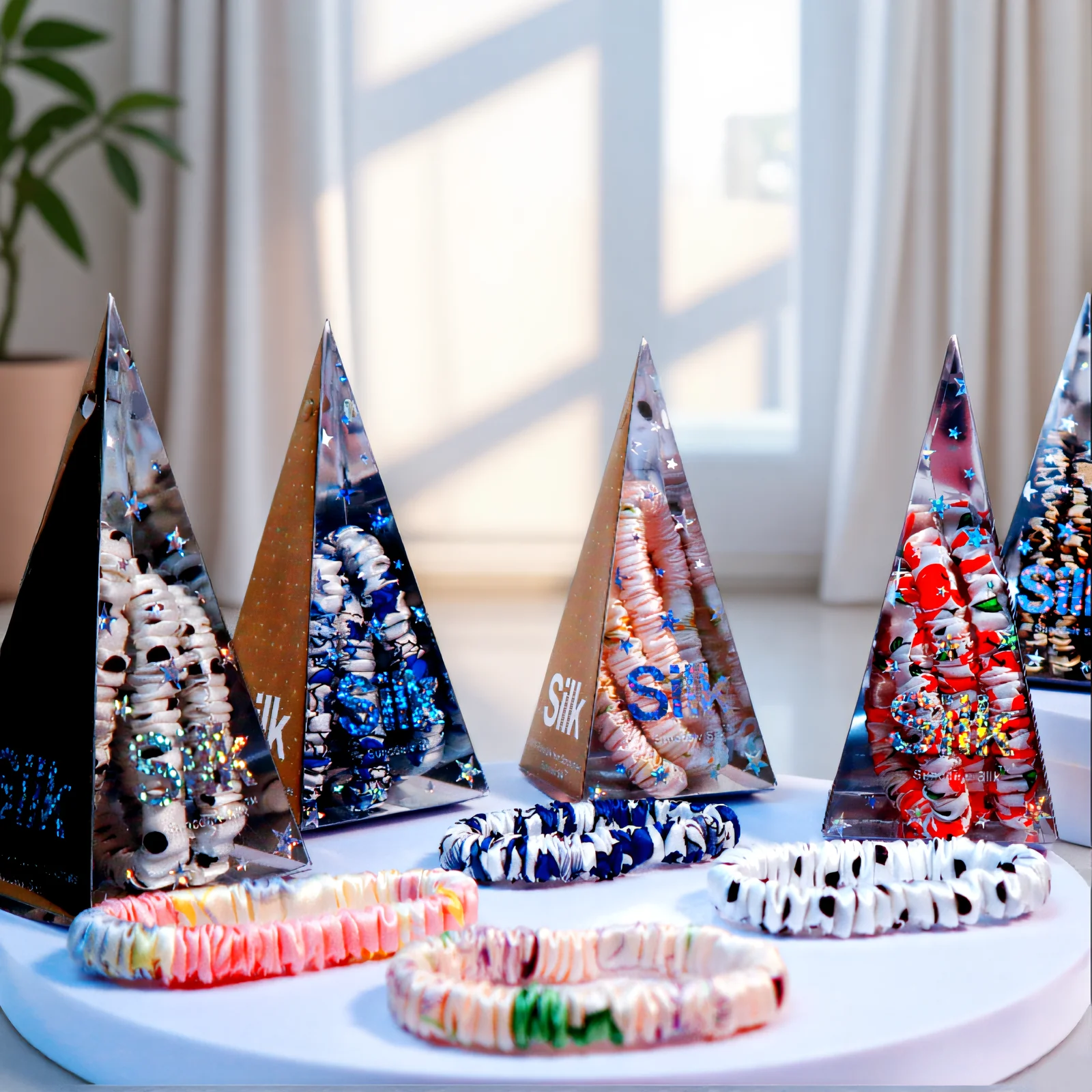 [22 Momme] 3 قطع من ربطات الشعر المطبوعة بالحرير التوت النقي بنسبة 100%، صديقة للبشرة ومرونة متينة، مناسبة لجميع أنواع الشعر.