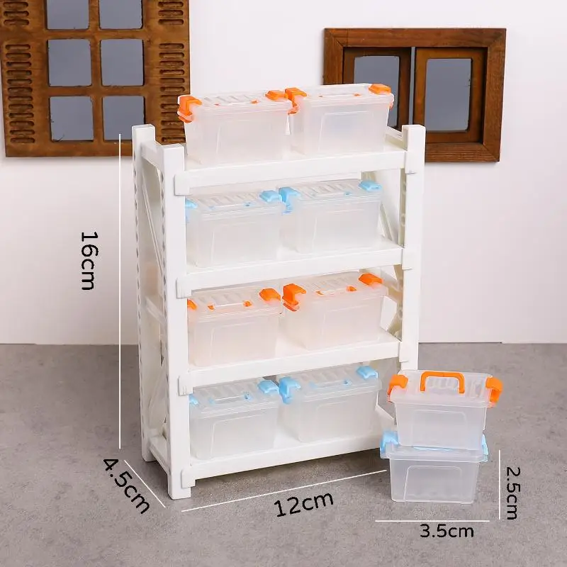 Doll House Decor at 1:12 Scale, Multi-layer Storage Shelves Miniature, Home Model Furniture toy, Dollhouse Accessories