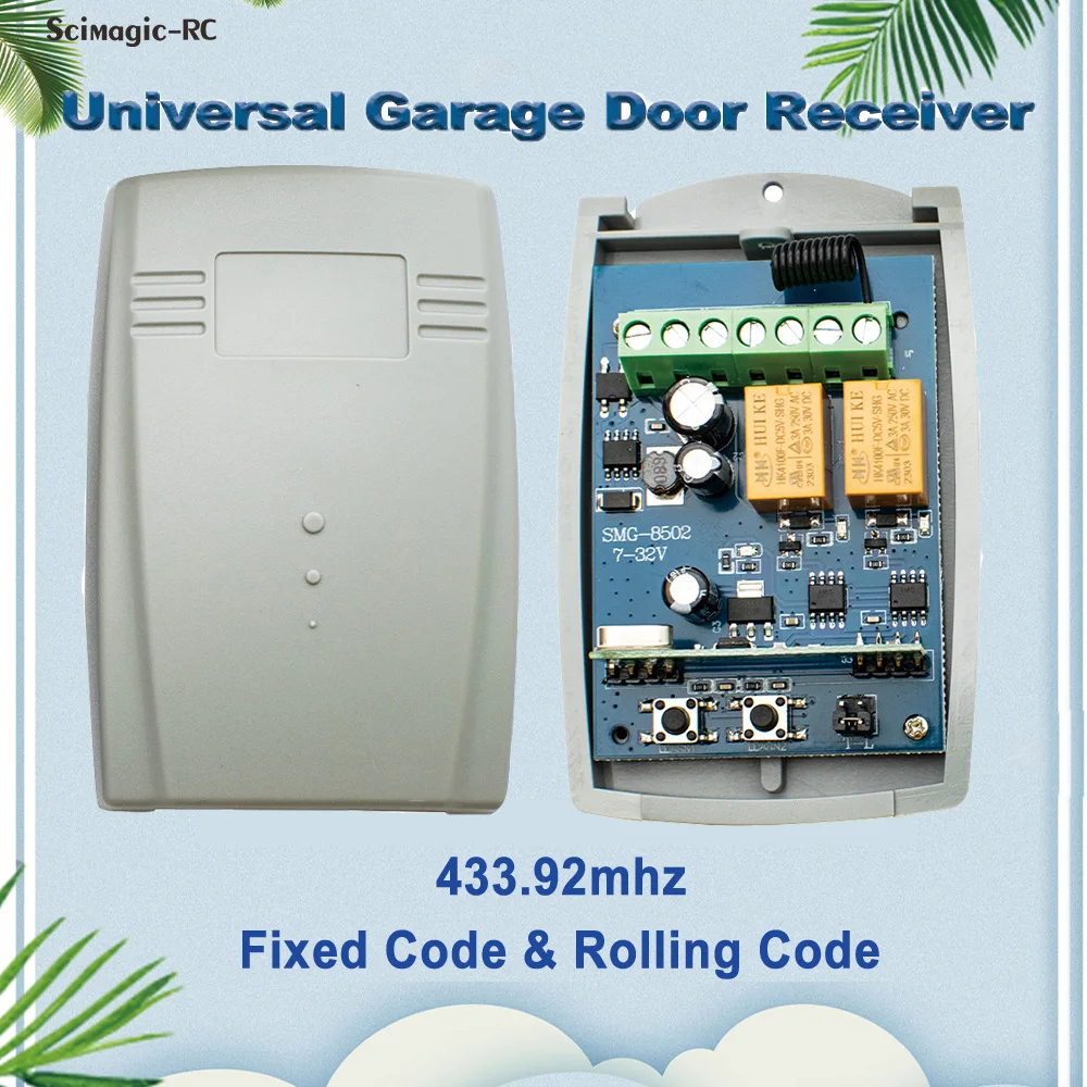 433.92MHz Universal Garage Door Remote Control Receiver AC/DC7-32V AC85-250V 2CH Momentary Toggle Latched Switch Module