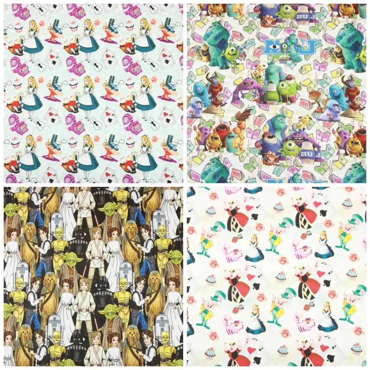 Szerokość 1.1 metra Disney tkanina drukowana alicja w krainie czarów Dumbo i gwiezdne wojny na pół jarda na szycie ubrań sukienka Patchwork