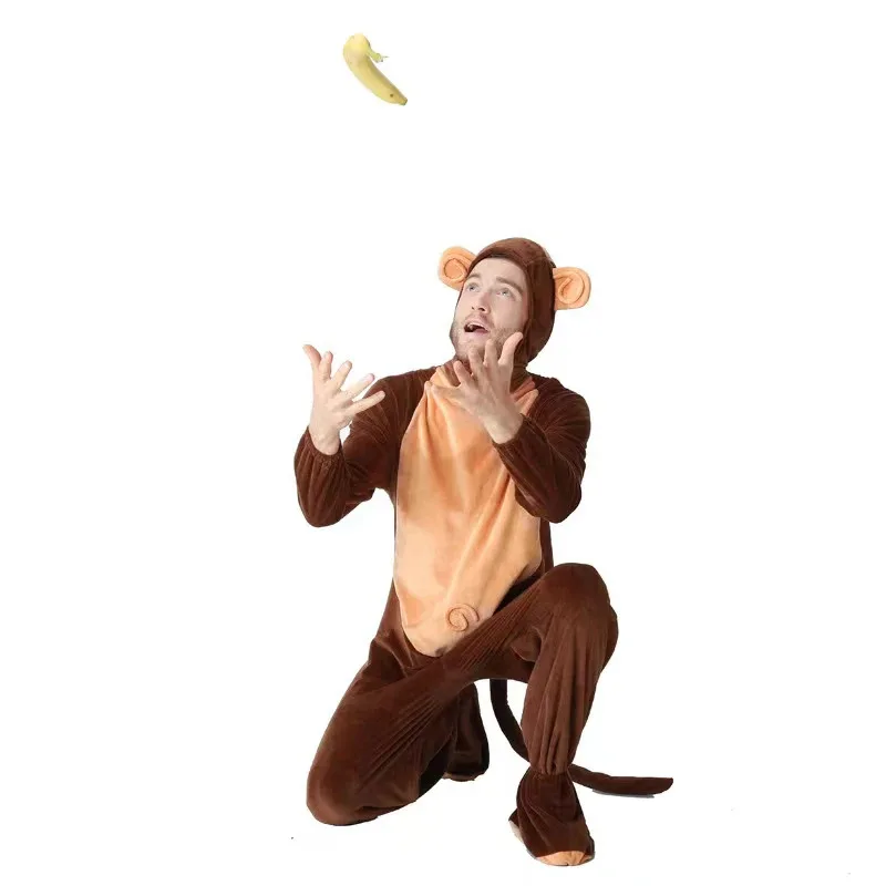 Macacão animal LCK01, terno de cosplay de macaco marrom, fantasia de performance de palco para festa de Halloween para adultos, homens e mulheres podem WYh1 @!