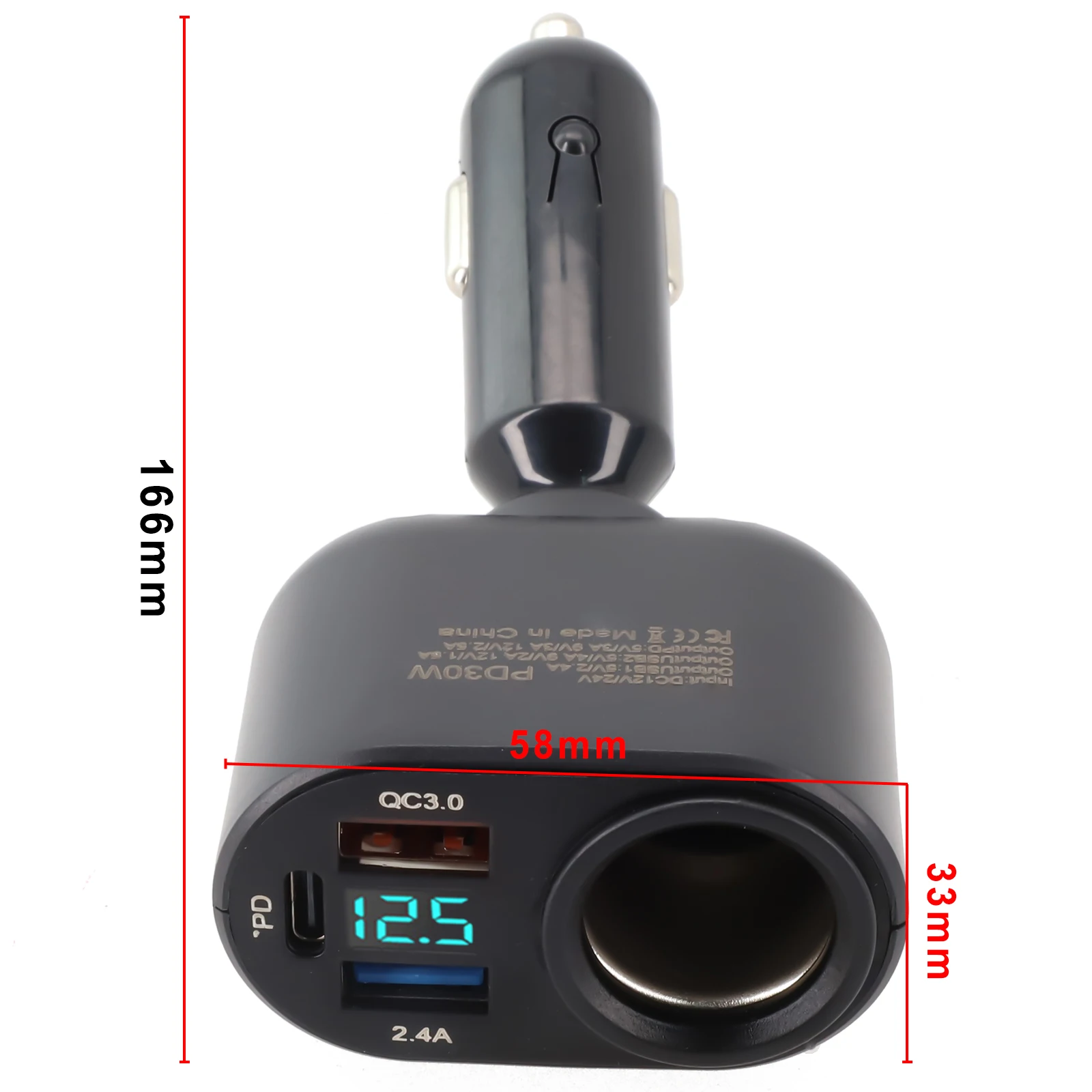 Multi Port Car Charger with for qc3 0 Fast Charging 3 USB Ports LED Digital Display 360 Degree Rotation Stable Load Bearing