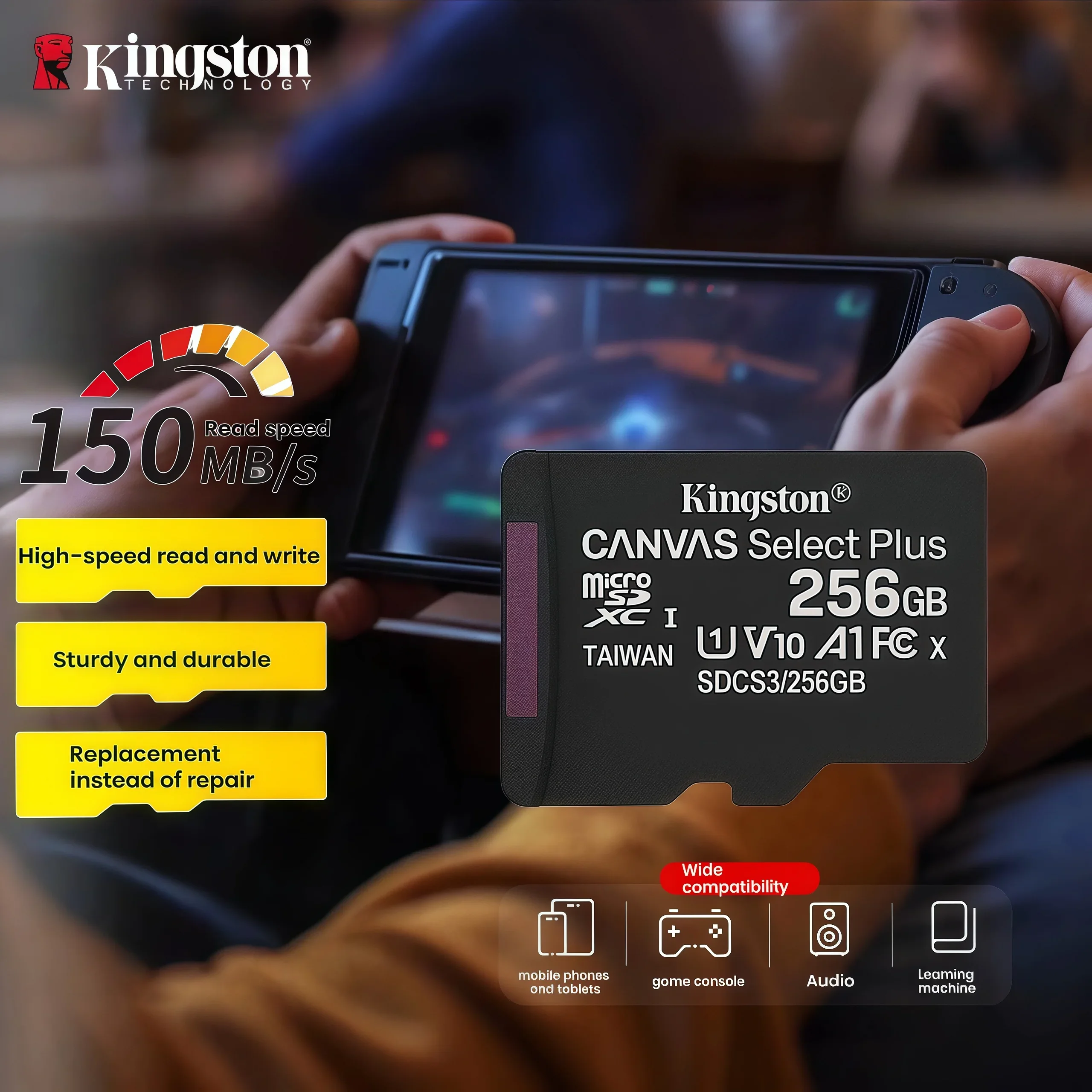 Kingston MicroSD TF Card 64GB 128GB 256GB 512GB Flash Memory Card A1 V10 Original Storage Micro SD Cards for Phone/Tablet/Switch