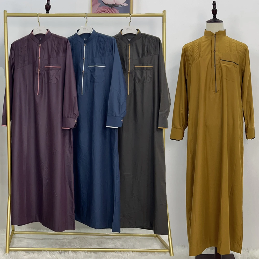 Eid Ramadan Men's Robe Jubba Thobe Muslim Coat Kaftan Islam Abaya Saudi Arabic Thoub Djellaba Daffah Dishdasha Clothing Dress