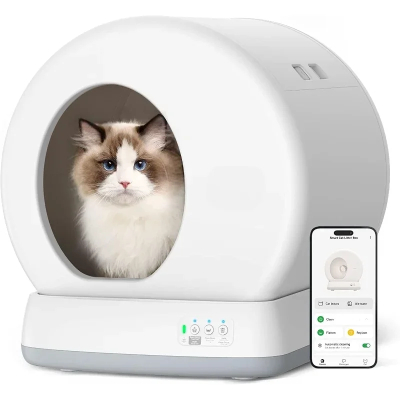 

Self-Cleaning Cat Litter Box, Integrated Safety Protection Automatic Cat Litter Box for Multi Cats, Extra Large/Odor Removal/APP