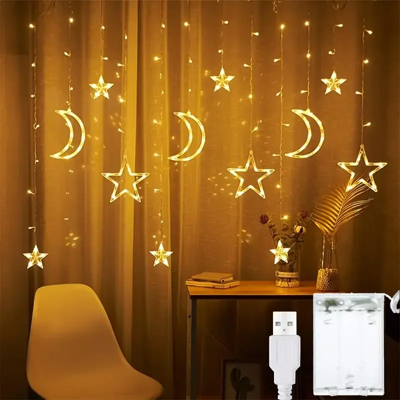 LED Stars Moons String Lights USB/Battery Fairy Curtain Lamp Garland Waterproof For Home Bedroom Christmas Party Decoration