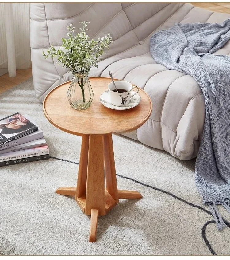 A  Nordic Japanese Cherry Wood Sofa Side Cabinet Mobile Shelf with Light