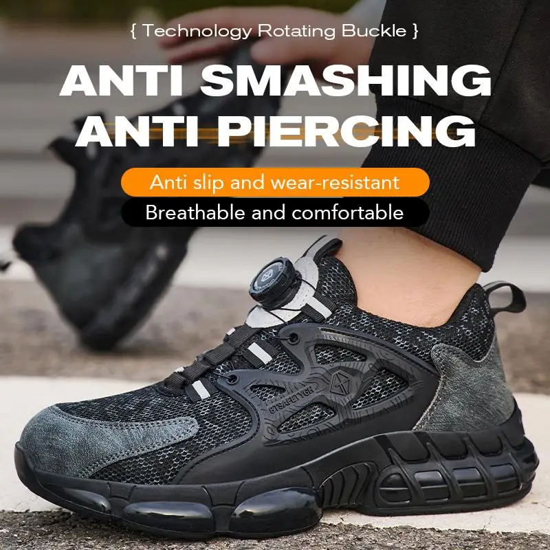 

Защитная обувь со стальным носком для мужчин, противоскользящие прочные рабочие кроссовки с устойчивой к проколам конструкцией, спортивный дизайн на открытом воздухе