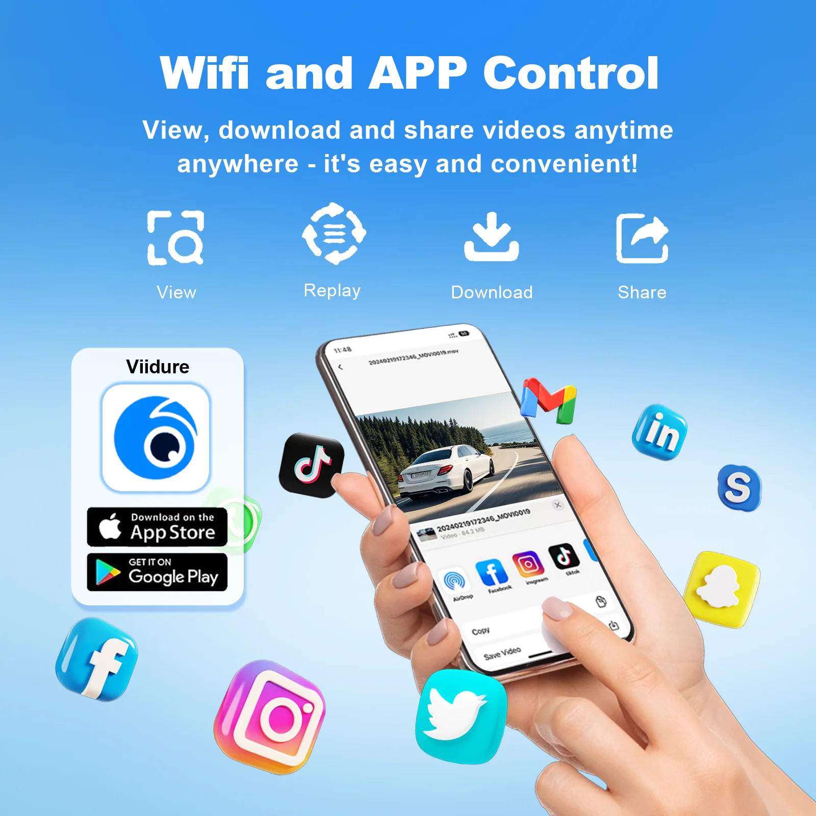 كاميرا ANSVICAM بدقة 1080 بكسل مع تحكم في تطبيق WiFi، مستشعر G، رؤية ليلية، وضع ركن السيارة 24 ساعة، تسجيل حلقي