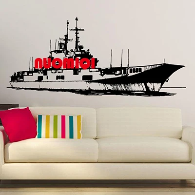 Calcomanía de pared de barco Naval de estilo Simple moderno, Material de PVC impermeable, destructor de misiles, barco de gua...