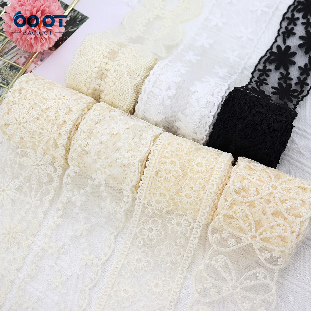 Delicate Mesh Embroidered Lace Ribbon 1Yards 22328-1 DIY Handmade Bow Headdress Gift Wrap Birthday Wedding Decoration Materials