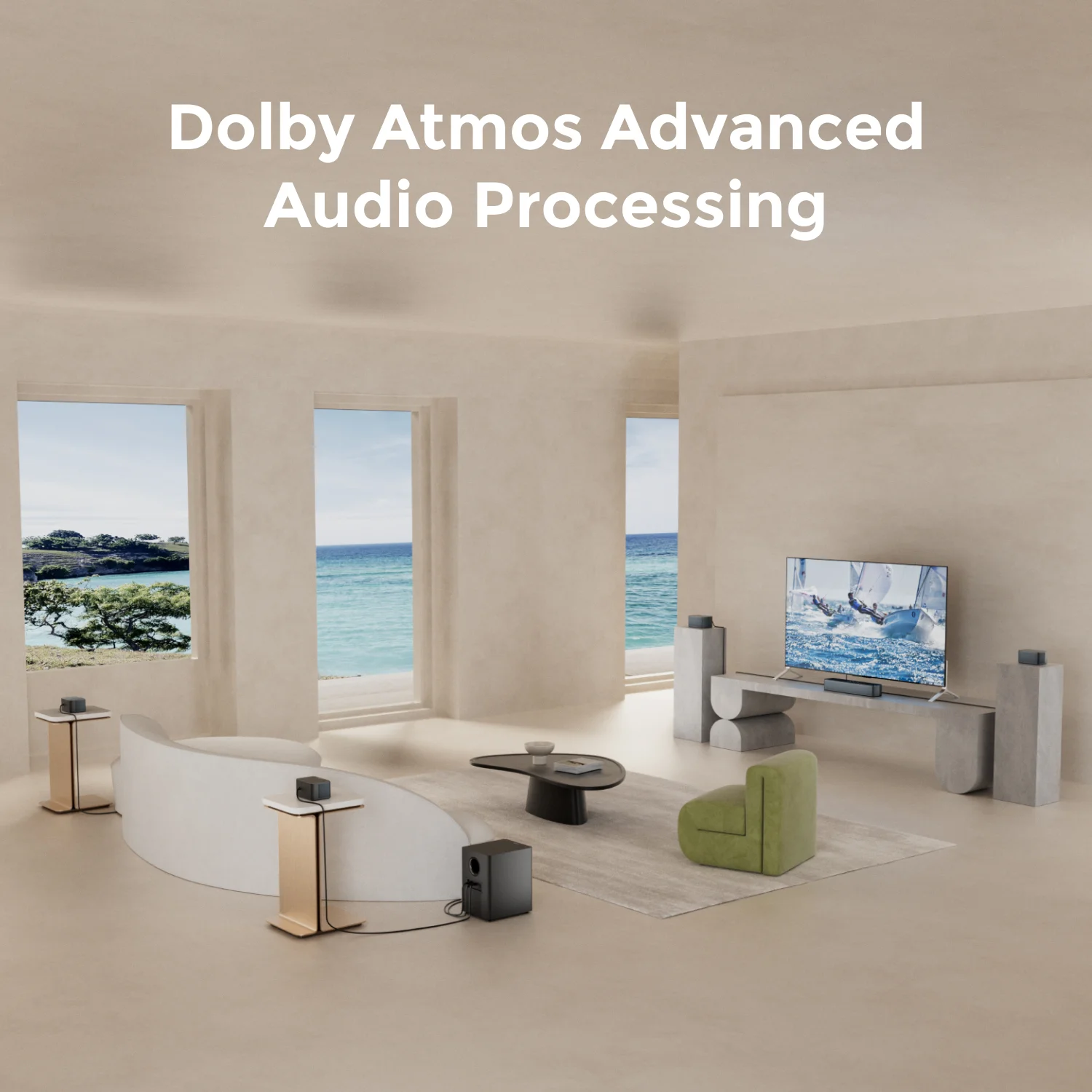ULTIMEA 7.1ch Dolby Atmos Soundbar الصوت المحيطي، مضخم صوت لاسلكي و4 مكبرات صوت محيطة، تقنية BassMX