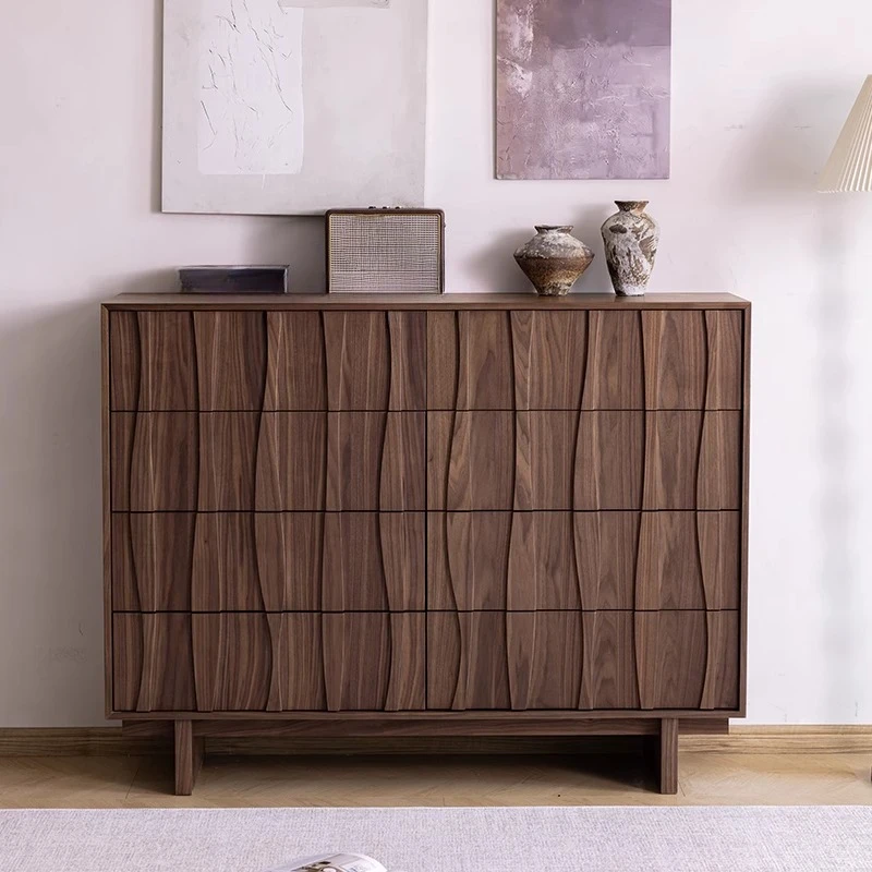 Mid-century style solid wood chest of drawers black walnut chest of drawers Simple small apartment bedroom living room stora
