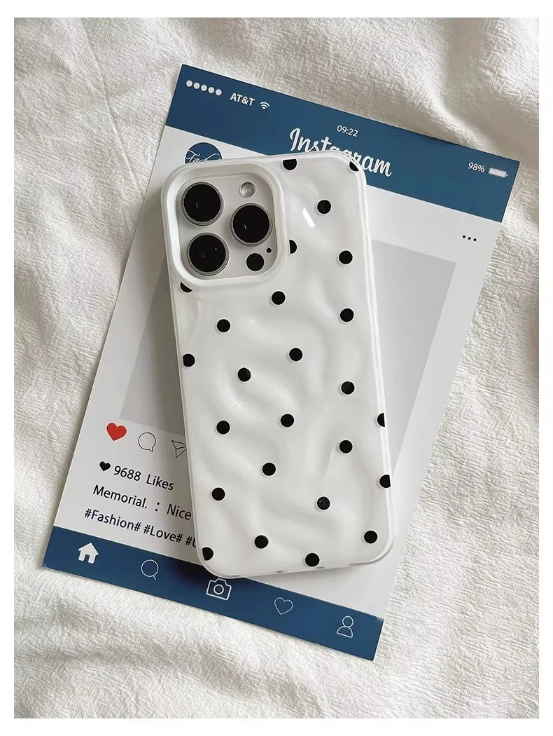 Love Polka Dot Folds Texture Phone Cases For IPhone 15 16 Pro Max Case 11 12 13 14 Pro Silicone Shockproof Fashionable Cover - náhled 4