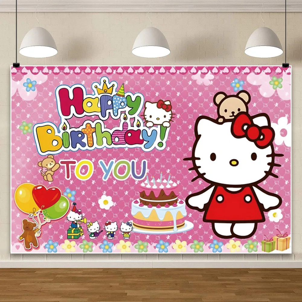 Hello kitty kromi写真の背景、写真、ベビーシャワー、誕生日の装飾、小道具、パーティー、子供用バナー用品の背景