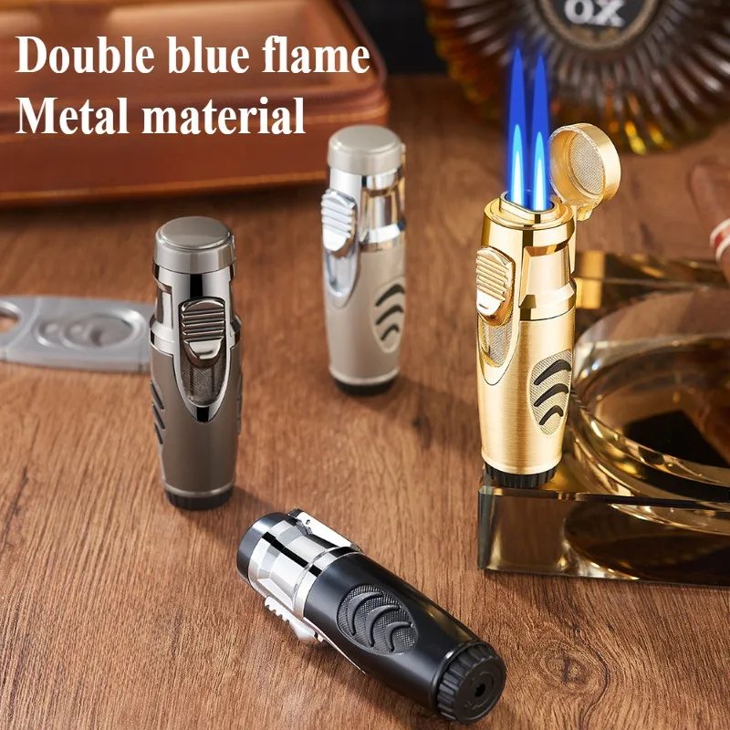 

Butane Torch Gas Lighter Double Blue High Flame Smoking Accessories Portable Multitool and Windproof Cigar Cigarette Lighters