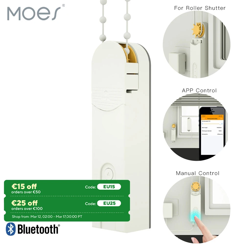 Moes Tuya Smart Bluetooth DIY Electric Roller Blind/Blinds Drive Motor Control Smart Life APP Wireless Remote Control Gateway