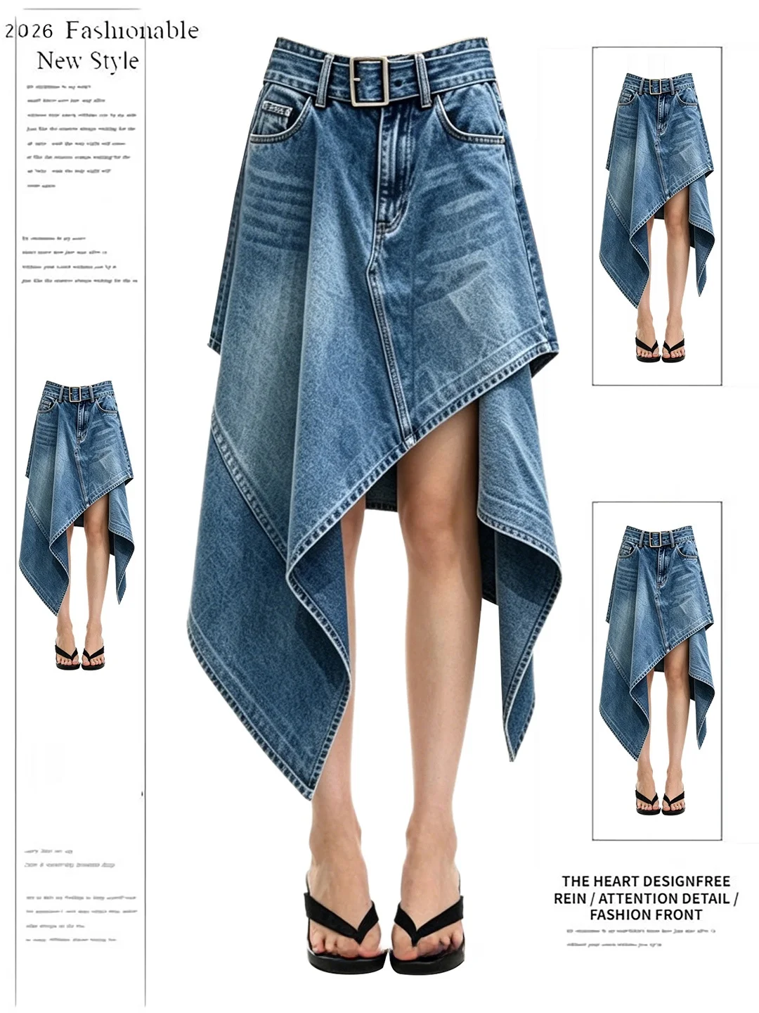 Stylish Asymmetrical High Waist A-Line Denim Skirt Women's Blue Summer Design Sensation Premium Sensation Casual Polyester Fiber